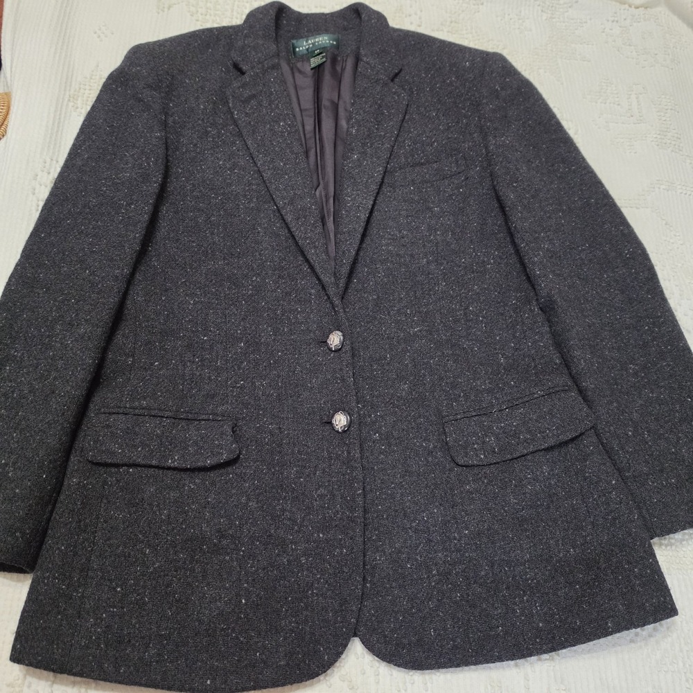 Lauren Ralph Lauren Womens 14 Gray Lambswool Blazer Jacket Vintage Classic